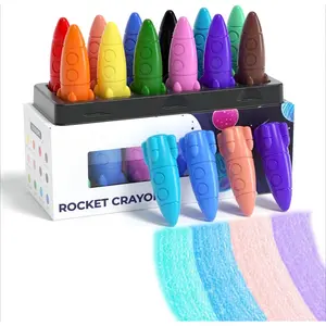 SQ-MKP002 12 Colors Crayons for Toddlers, Non-Toxic Washable Rocket Crayons, Easy-to-Hold Coloring Gifts & Mess-Free Art Supplies for Little Hands