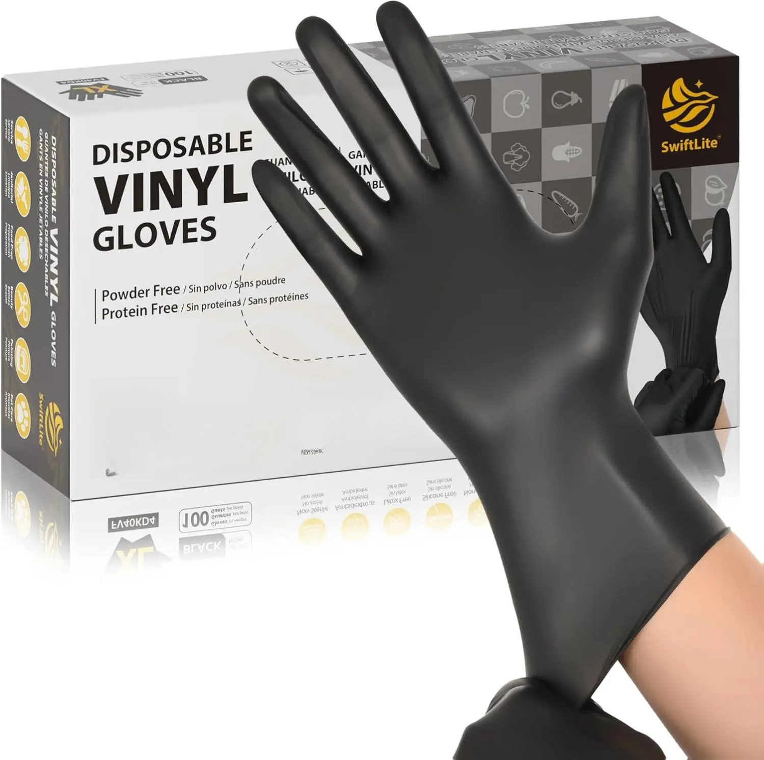 Black Vinyl Gloves, Food Grade Gloves Disposable Latex Free Gloves & Powder Free, 3 Mil, Guantes for Cleaning Cooking Food Prep