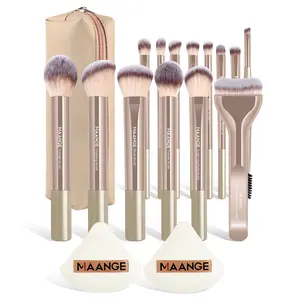 MAANGE Makeup Brush Set– 14 Brushes + 2 Puffs + Storage Bag– Professional, Multifunctional & Beginner-Friendly for Powder, Liquid & Cream
