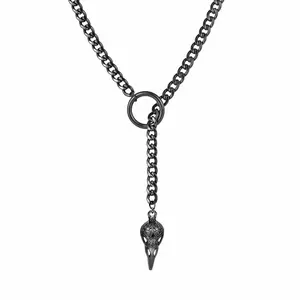 Slip Chain Choker For Women Black Stainless Steel Cuban Chunky Moon Bat Raven Pendant Gothic Punk Rock Collar Adjustable Lariat Y Necklace Men