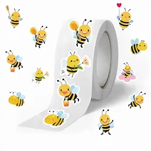 Cartoon Bee Pattern Sticker (500pcs/roll), Self Adhesive Decorative Sticker, DIY Decals for Water Bottle, Laptop, Phone Case, Scrapbooking, Journal Making