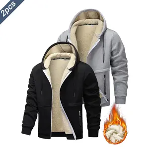 2PCS - Autumn And Winter Men's Simple Solid Color Hoodie, Drawstring Hooded Cardigan Coat, Men's Winter Clothing, Autumn And Winter Sports Outdoor Wear