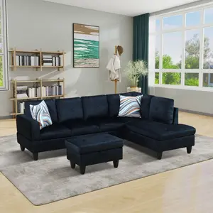 Midnight Blue Microfiber 3-Piece Living Room Sofa Set