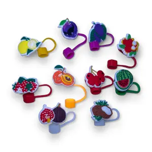Fun Colorful Fruit Reusable Straw Toppers for Cups and Tumblers Drinkware