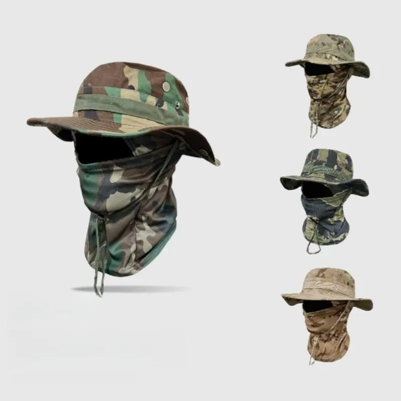 2026 Camouflage Round-Edge Full-Brim Sunhat Set - Unisex Adjustable Breathable Lightweight Packable Rugged All-Weather Camping/Off-Road Outdoor Hat with Windproof Drawstring for Hiking, Travel, Camping Style Hats, Off Road Hats