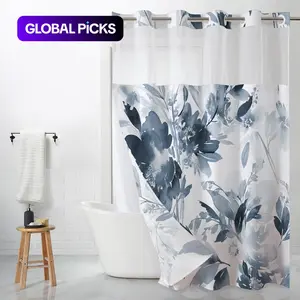 Floral Printed Shower Curtain, 1 Count Waterproof Shower Curtain with Removable Liner, Bathroom Accessory, Bathroom Decor Supplies for Home Hotel Salon Dormitory, Bathroom Decoration Accessories #GLOBAL PICKS