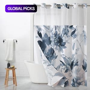 floral printed shower curtain, 1 count waterproof shower curtain with removable liner, bathroom decor supplies for home hotel salon dormitory, home goods,  room accessories