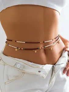3-Piece Simple Fashion Sexy Beach Vacation Colorful Handmade Beaded Body Chain, Elegant Waist Belt for Women, Perfect Gift for Parties and Daily Wear, Adjustable Waist Chain, Waist Beads