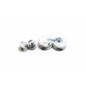 Natural White Dendritic Agate Stone Double Flare Earrings - Unique Inclusion Jewelry for Gauged Ears