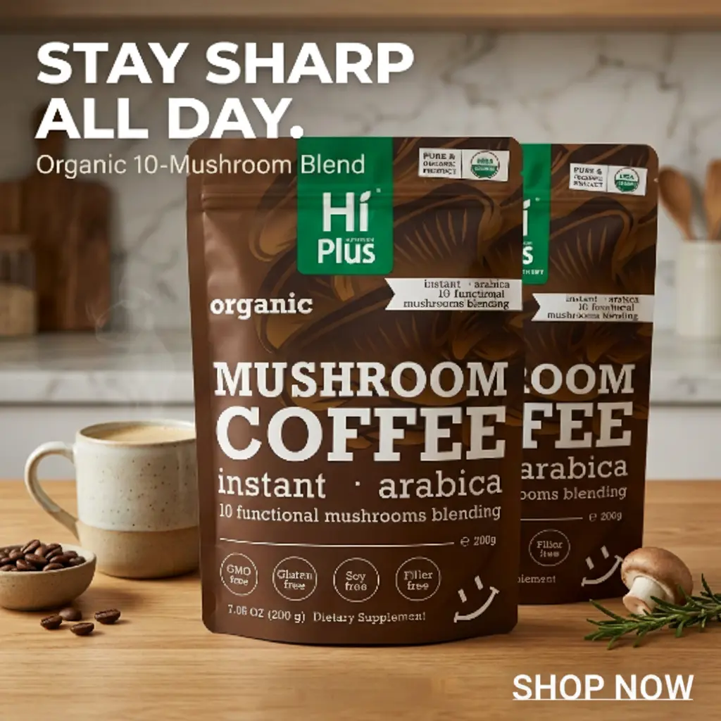 HiPlus 2-Pack Organic 10-in-1 Mushroom Instant Coffee 7 oz Powder ...