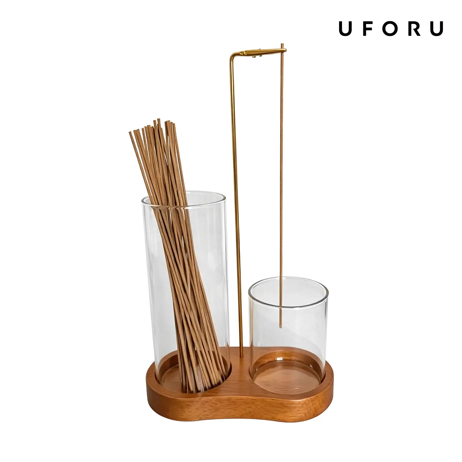 UFORU 2-in-1 Incense Holder & Candle Holder, Wooden Aromatherapy Incense Burner with Removable Glass Ash Collector, Minimalist Home Decor Ornament for Living Room, Bedroom, Meditation Room and Desk#SummerWins	#DFYD