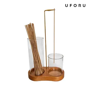 UFORU Valentine’s Day Special 2-in-1 Incense Holder & Candle Holder with Removable Glass Ash Collector, Romantic Woody Home Decor Ornament for Living Room Bedroom#SummerWins	#DFYD
