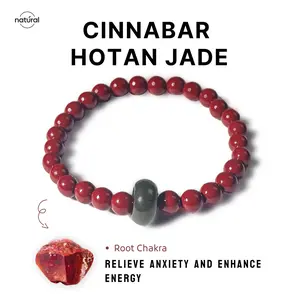 Natural Cinnabar Hotan Jade Bracelet  Healing Crystal Quartz Energy Chakra Jewelry Women's Birthday Gift Root Chakra for Anxiety Relief Enhance