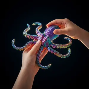 3D Printed Wiggle Octopus Fidget Toy - Flexible Tentacles, Silk PLA Material, Glow-in-the-Dark Option | Stress Relief Novelty Toy