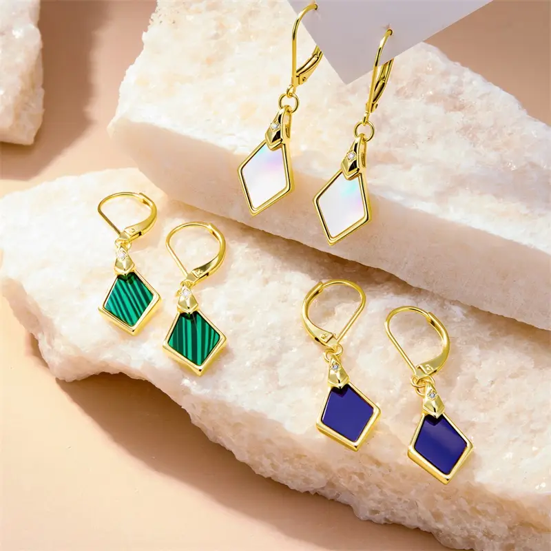 ALEXCRAFT  14k Gold Plated Gemstone Drop Earrings, Fashionable Teardrop Shape, Hypoallergenic & Affordable Luxury Gift for Women, Niche Style, Trendy Birthday Present，accessories for women summerwins