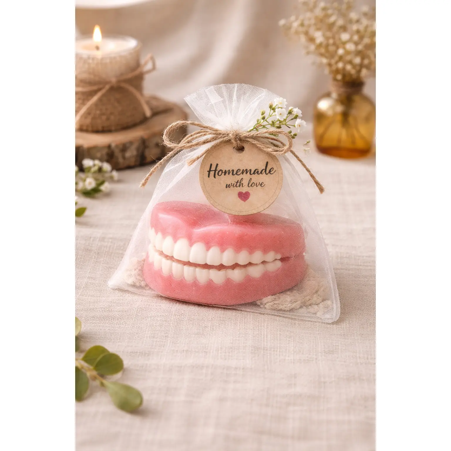 Cinnamon Goat Milk Denture Soap – Denture-Shaped Handmade Novelty Bars (One Pair)