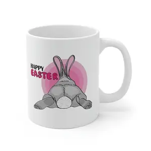 [1pc Happy Easter Bunny Mug] Happy Easter Ceramic Mug, Adorable Easter Design, 11oz, for Holiday Celebrations and Gifts