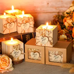 Wooden Candle Holder, Candle Stand, 1/6 Counts Thank You Lettering Candle Holder with Box, Party Gift for Wedding & Birthday & Baby Shower, Decor