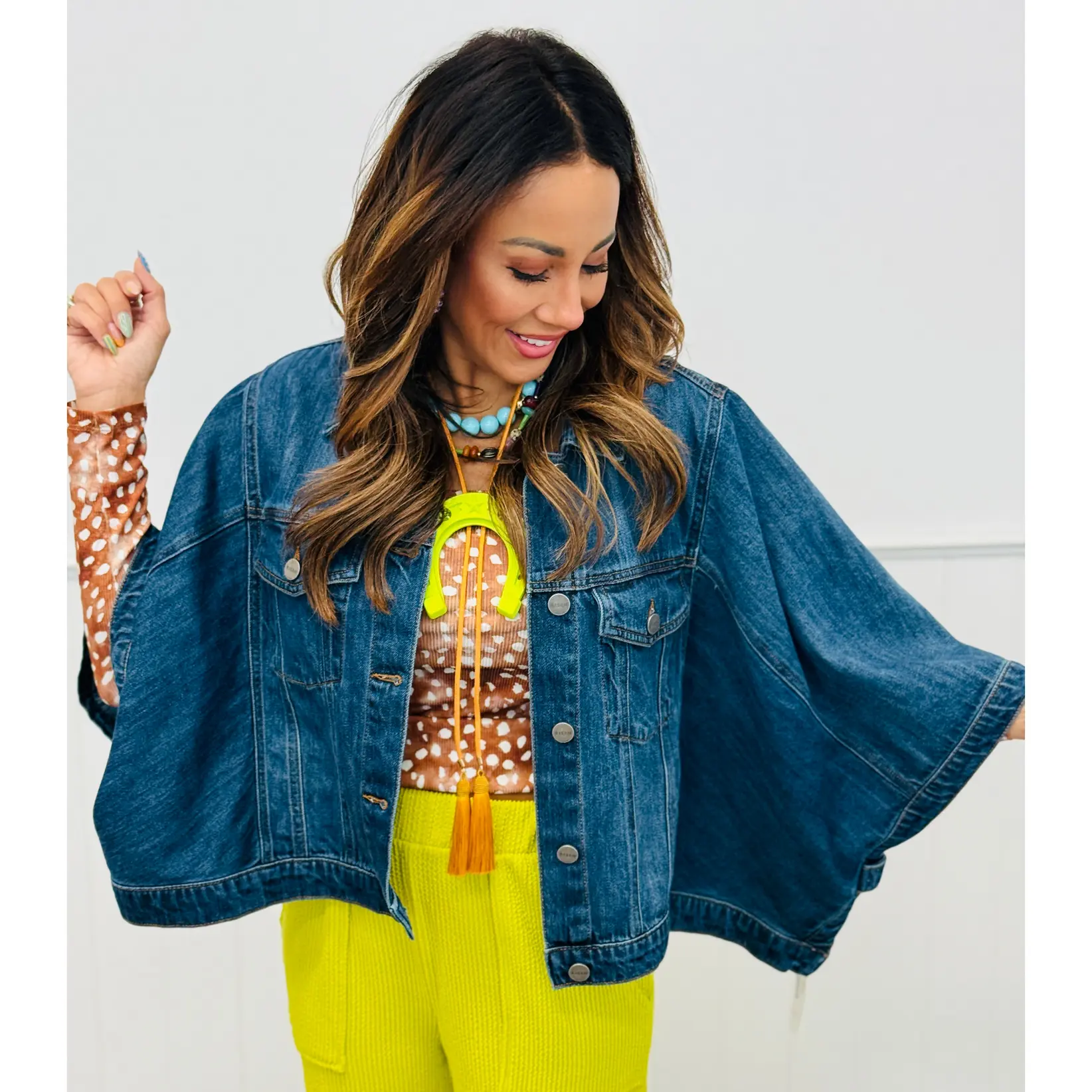 Risen Dark Denim Flowy Cape Jacket (Reg & Plus)
