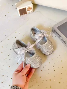2026 Spring New Girl's Princess Shoes, Sweet Ribbon Butterfly Knot Rhinestone Low-Top Single Shoe, Toddler Shoes