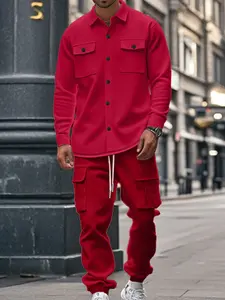 Men's Winter Fleece Lined Two-Piece Set, High-Quality Heavyweight Design, Button Front Shirt and Jogger Pants, Warm Comfortable