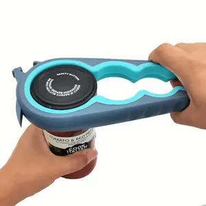 Blue 4-in-1 multi-functional can lid, with an easy-to-hold handle - manual, power-free, durable plastic structure, suitable for home kitchen use, kitchen tool opener Multifunction Plastic Can Openers