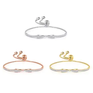 925 Sterling Silver Sparkling Zirconia Bowknot Bracelet with Adjustable Chain for Women - Luxury Fashion Jewelry