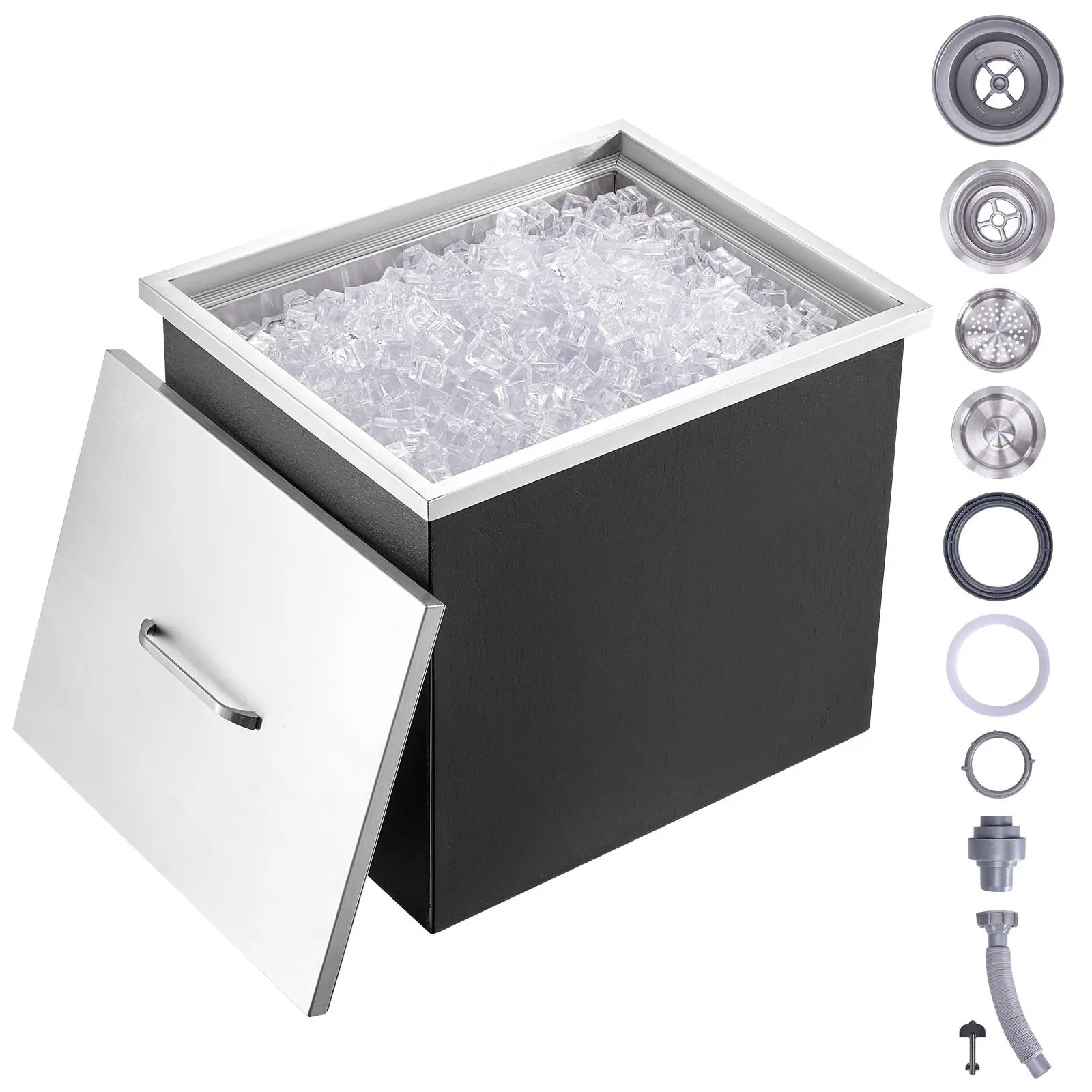【DealsForYouDays】VEVOR Drop in Ice Chest 21"L x 17"W x 18"H Stainless Steel Ice CoolerCommercial Ice Bin with Cover40 qt Outdoor Kitchen Ice BarDrain-pipe and Drain Plug Includedfor Cold Wine Beer