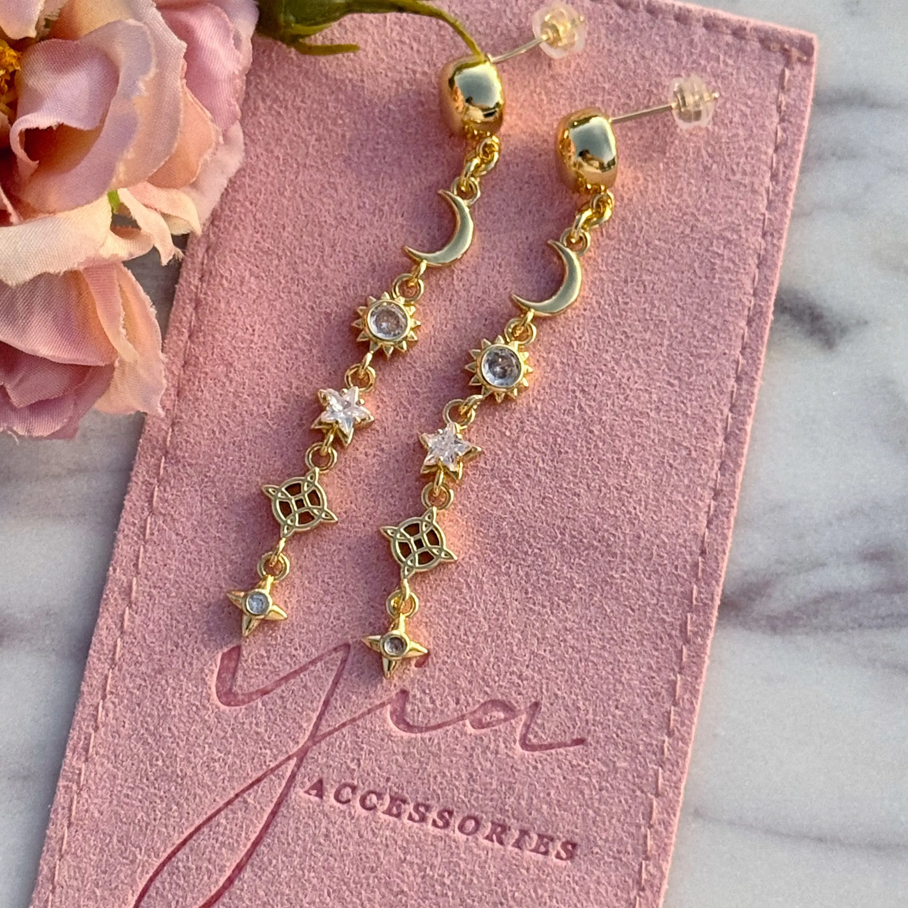 Gold Filled Mystical Drop Earrings for Women, Trendy Charm Costume Jewelry with Pushback Closure, Trendy Jewelry