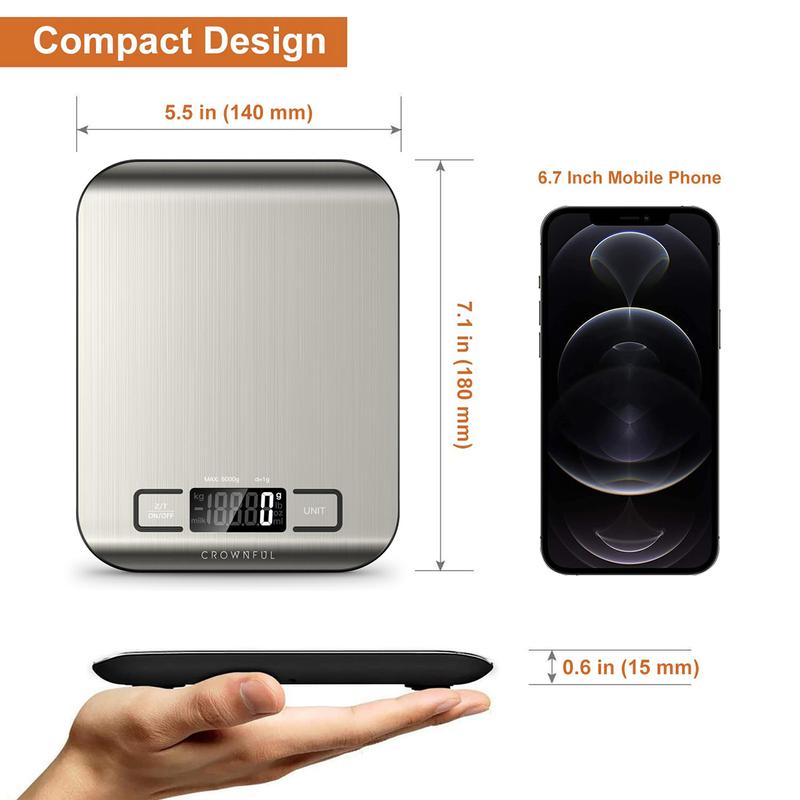 Crownful Digital Food Scale, 11 lb Digital Kitchen Scales Weight Ounces and Grams for Cooking and Baking, 6 Units with Tare Function Kitchenware