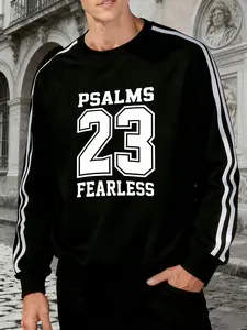 Psalms 23 Fearless Graphic Print Hoodie, Casual Loose-Fit Long Sleeve Sweatshirt, Fall & Winter College Style Pullover