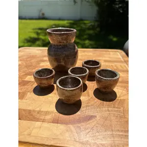 Handmade 6-Piece Sake Set - Includes Cups and Decanter, Microwave and Dishwasher Friendly