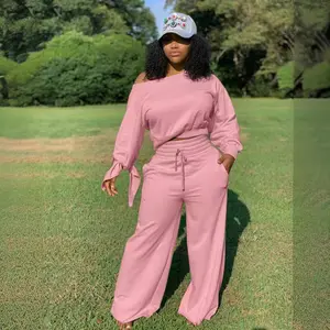 Casual 2 Piece Outfits for Women Sexy Long Sleeve Sweatsuit Jogging Long Pants Sets Tracksuit with Pockets