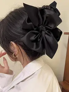 Elegant Satin Bow Hair Clip Barrettes for Women, Large Size Fabric Shark Clips, High-End Style for Back of Head, 1pc