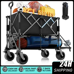 400LBS Heavy Duty Double Decker Wagon with Extender, 400L Large Capacity Collapsible Garden Cart Fits 10x10 Canopy, All-Terrain Big Wheels with Brakes, Foldable Utility Wagon for Sports, Camping
