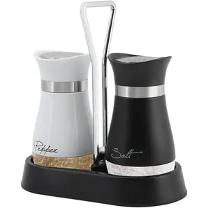 Salt and Pepper Shakers Set with Holder, 4 oz Bottom Salt Shaker with Stainless Steel Lid, Refillable Pepper Shaker Seasoning Cans for Kitchen Cooking Home BBQ Rv Camp(SIZE:4 oz)