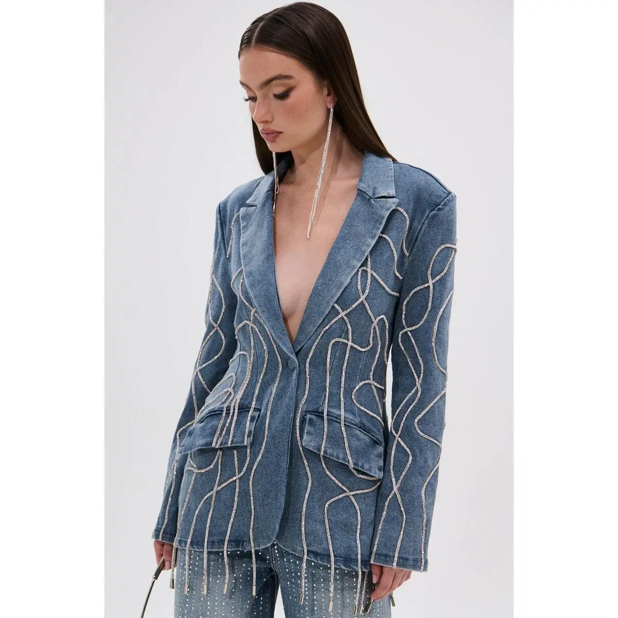 STANDOUT EMBELLISHED DENIM BLAZER STANDOUT EMBELLISHED DENIM BLAZER