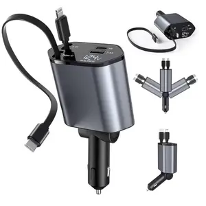 Multi Port Retractable Car Charger 4 in 1, for Galaxy Pixel iPad All Vehicles, Retractable Automotive Charger, Starlight Retractable USB C Car Charger 180° Adjustable Plug USB Port Car Charger Adapter
