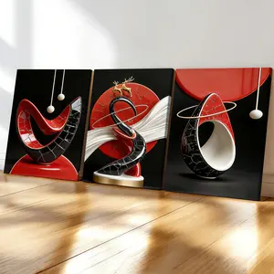 3-count wooden frame canvas, modern light luxury geometric art poster, Modern Art Design, abstract art poster, exquisite living room wall decoration, fashionable family poster, suitable for bedrooms, offices, corridor art