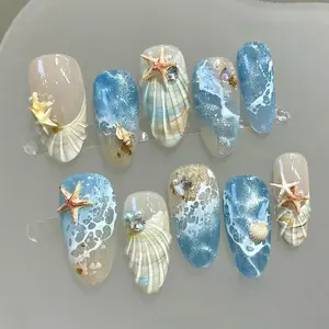 30 pieces of cross-border explosive beach wind painting boutique wearing armor, wave star shell 3D three-dimensional point diamond nail art salon-quality rhinestone
