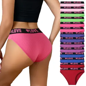 Hotcom Women's 14 Pack Low Waist Cotton Stretch Cheeky Panties Set - Soft Breathable & Relaxing Fit - Machine Washable Y2K Chic Underwear Women's Breathable Heart Letter Tape Panties