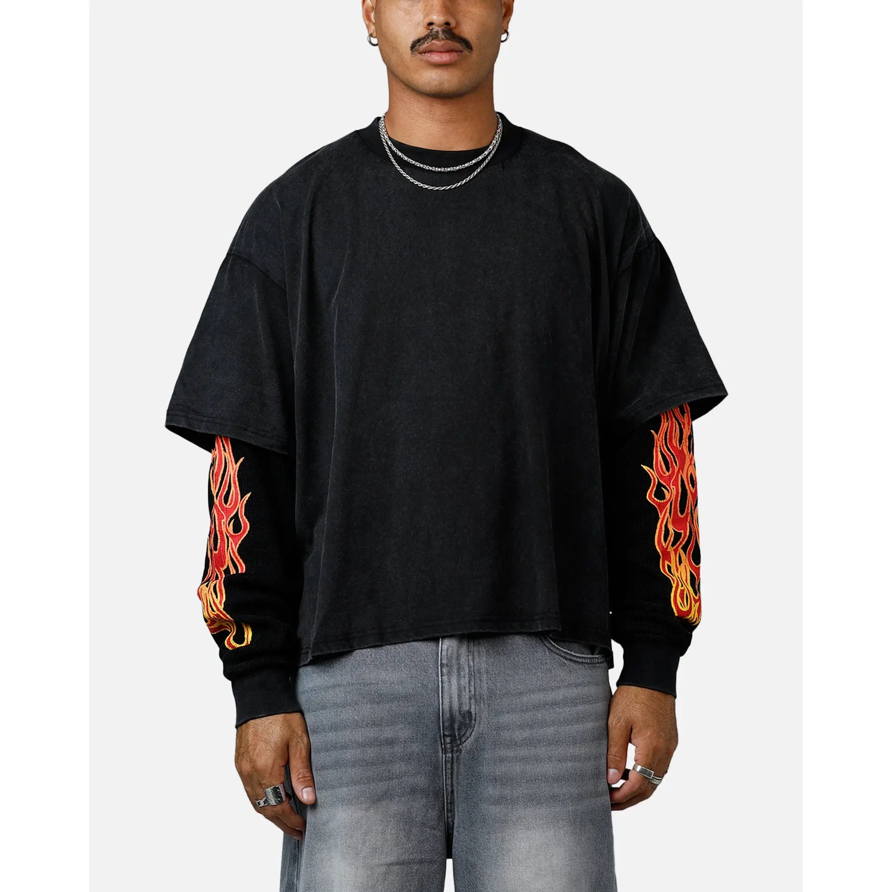 MNML Double Layer Thermal Long Sleeve T-Shirt Washed Black