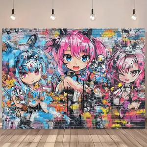 Dynamic Graffiti Style Anime Characters Design Background Banners - Vibrant Colors, Durable Materials, Lightweight Ornaments for Birthday Parties, Theme Parties, Home Decor, Indoor & Outdoor Use, Ideal for Teenage Boys & Girls