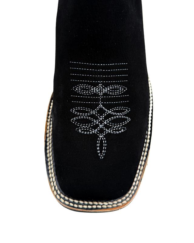 Handcrafted Men's Cowboy Ankle Boots/ Chelsea Boots Square toe/ Square Toe Half Boots Botines Vaqueros Charro Black