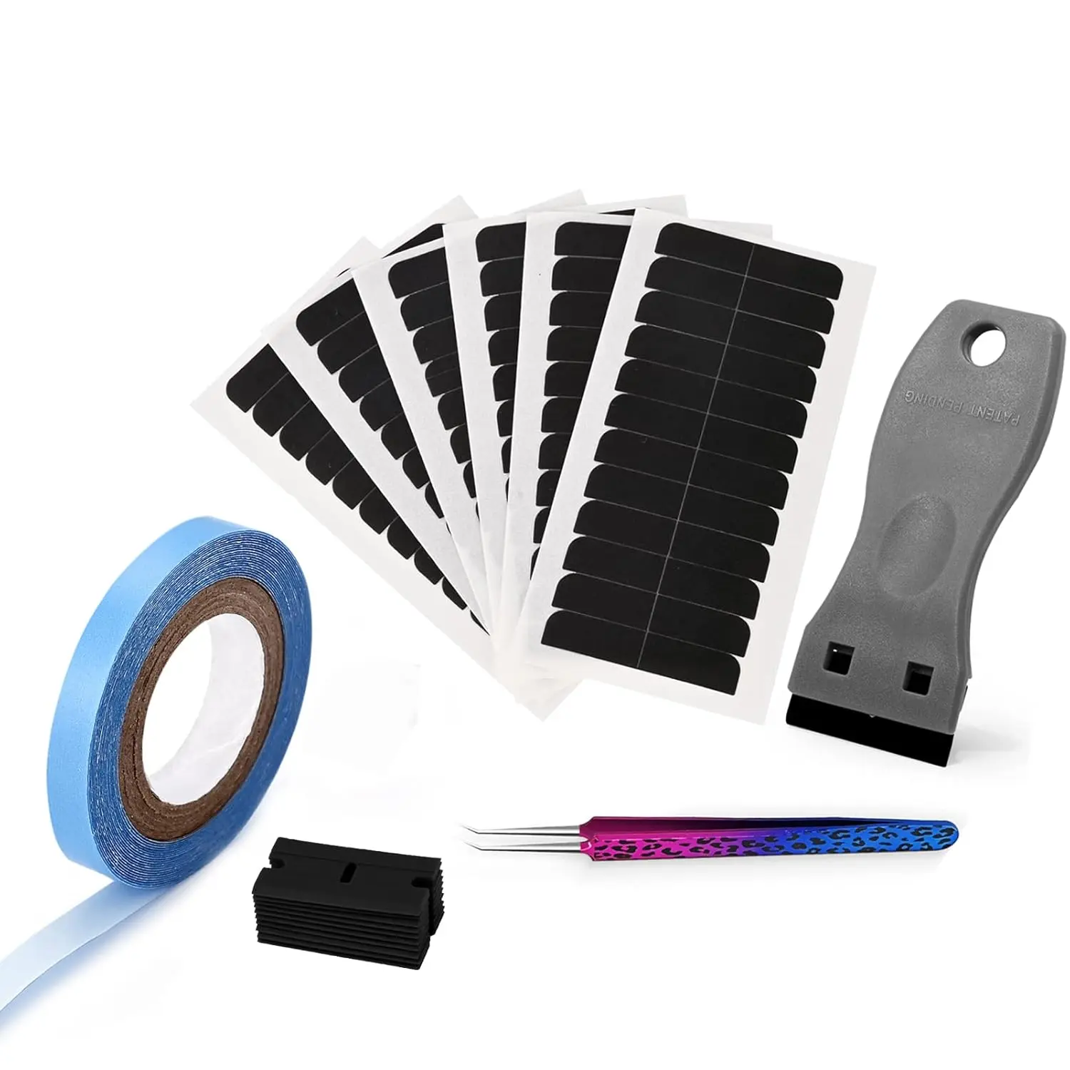 Hair Tape Tabs,6 Sheets Double Sided Replacement Tape Adhesive Hair Extension Tapes Lace Front Wig Adhesive Tape Roll with Glue Remover Scraper Tool and Tweezers