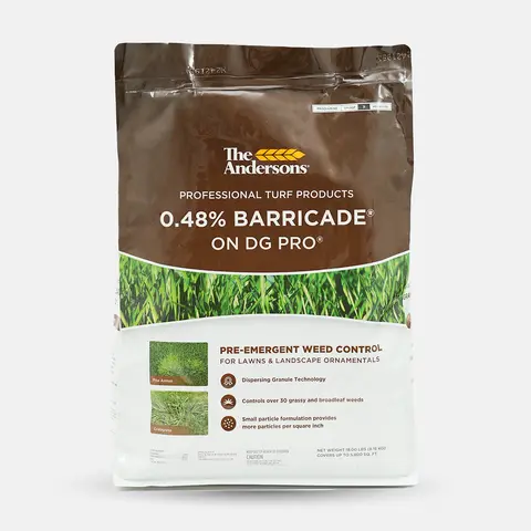 The Andersons Barricade Professional-Grade Pre-Emergent Weed Preventer - 0.48% DG Pro Dispersing Granule (DG Technology), Small Particles, Easy Spread, Rapid Dissolve, Lawn & Landscape Use, Controls 30+ Grassy & Broadleaf Weeds, Crabgrass Control