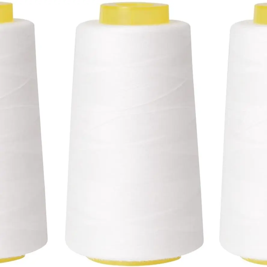 High Strength Spun Polyester All-Purpose Sewing Thread Cone Set, 3-Pack White (3000 yd Each) for Sewing Machines, Quilting Supplies, Overlock Use