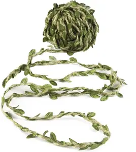 Jute Rope Olive Green Leaves Leaf Trim Ribbon 20 Yards for DIY Craft Party Wedding Home Decoration