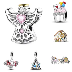 New Arrival Angel Charm 925 Silver Original Zircon Helmet Motorcycle Charms Fit Bracelet DIY Jewelry Wedding Birthday Gift