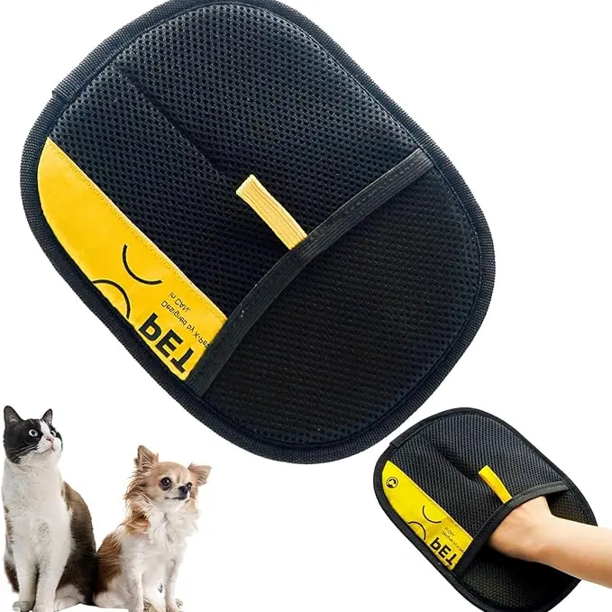Electrostatic Pet Hair Removal Gloves - Reusable Cat & Dog Deshedding Cleaning Tool, Rinse-or-Machine Washable Fur Lift Grooming Gloves for Couch, Carpet